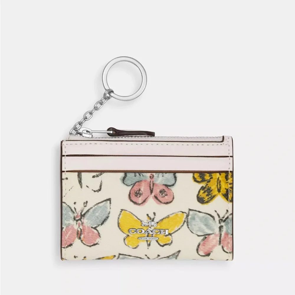 NWT Coach Mini Skinny Id Case With Butterfly Print Yellow